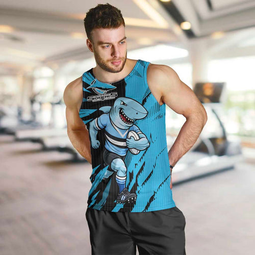 Personalized Cronulla Sharks Men Tank Top Dynamic Lightning Mascot Rugby Australia