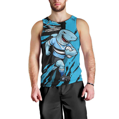 Personalized Cronulla Sharks Men Tank Top Dynamic Lightning Mascot Rugby Australia