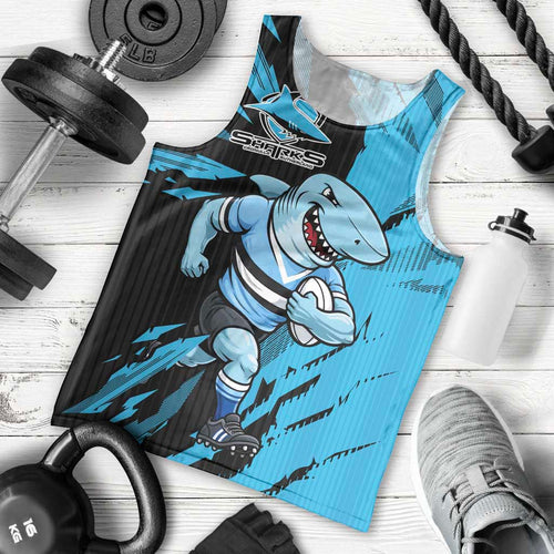 Personalized Cronulla Sharks Men Tank Top Dynamic Lightning Mascot Rugby Australia