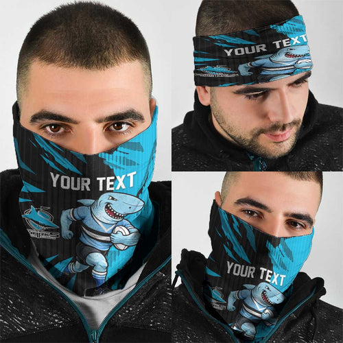 Personalized Cronulla Sharks Neck Gaiter Dynamic Lightning Mascot Rugby Australia
