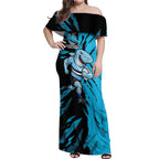 Personalized Cronulla Sharks Off Shoulder Maxi Dress Dynamic Lightning Mascot Rugby Australia
