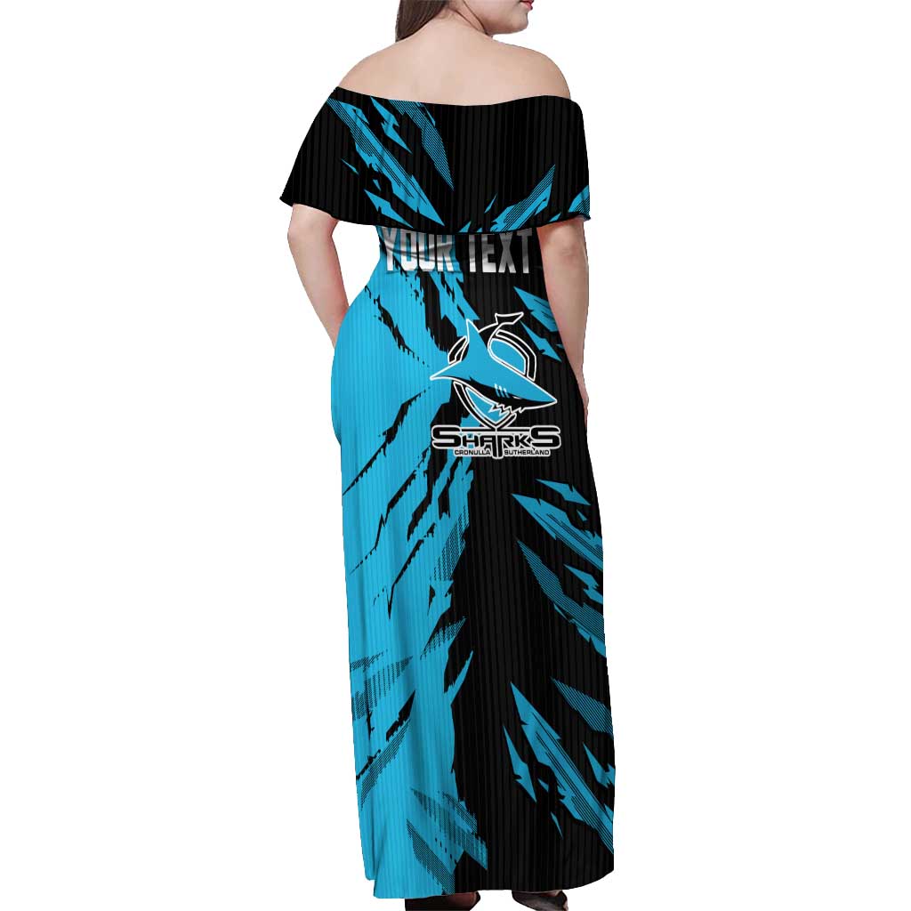 Personalized Cronulla Sharks Off Shoulder Maxi Dress Dynamic Lightning Mascot Rugby Australia