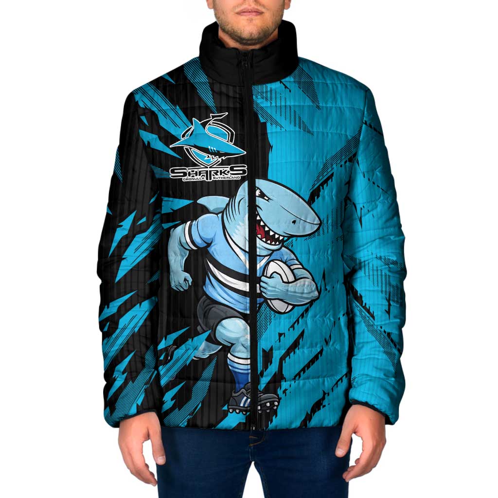 Personalized Cronulla Sharks Padded Jacket Dynamic Lightning Mascot Rugby Australia