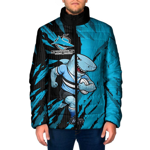 Personalized Cronulla Sharks Padded Jacket Dynamic Lightning Mascot Rugby Australia