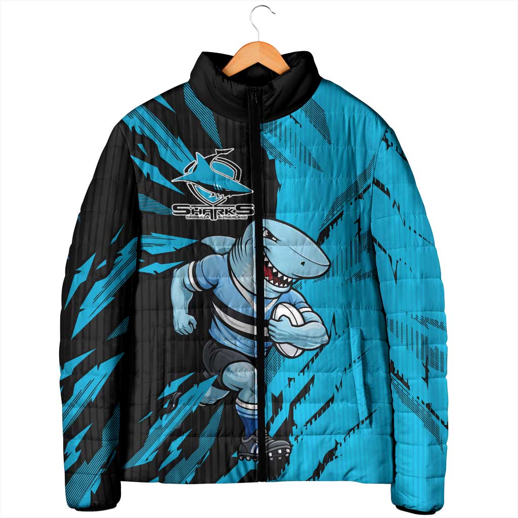 Personalized Cronulla Sharks Padded Jacket Dynamic Lightning Mascot Rugby Australia