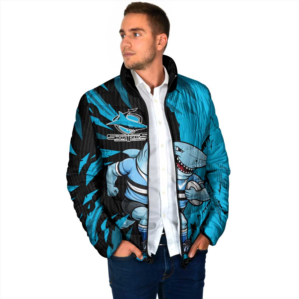 Personalized Cronulla Sharks Padded Jacket Dynamic Lightning Mascot Rugby Australia
