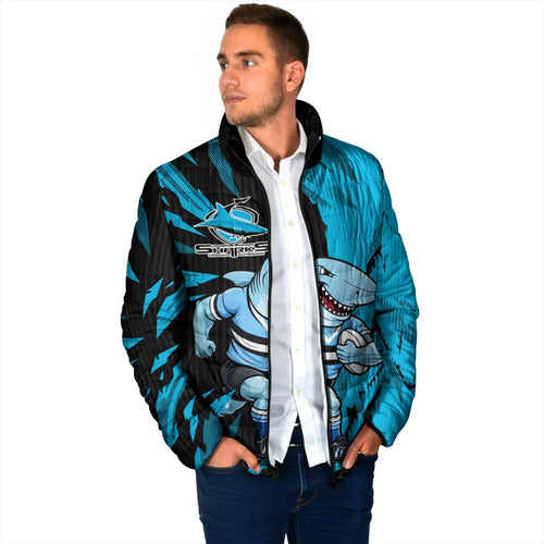 Personalized Cronulla Sharks Padded Jacket Dynamic Lightning Mascot Rugby Australia