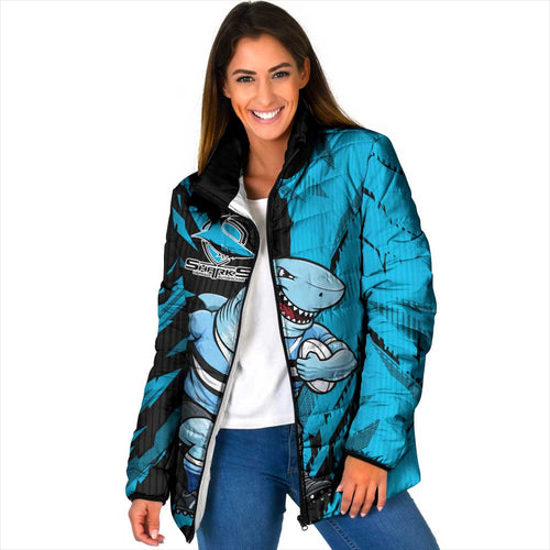 Personalized Cronulla Sharks Padded Jacket Dynamic Lightning Mascot Rugby Australia