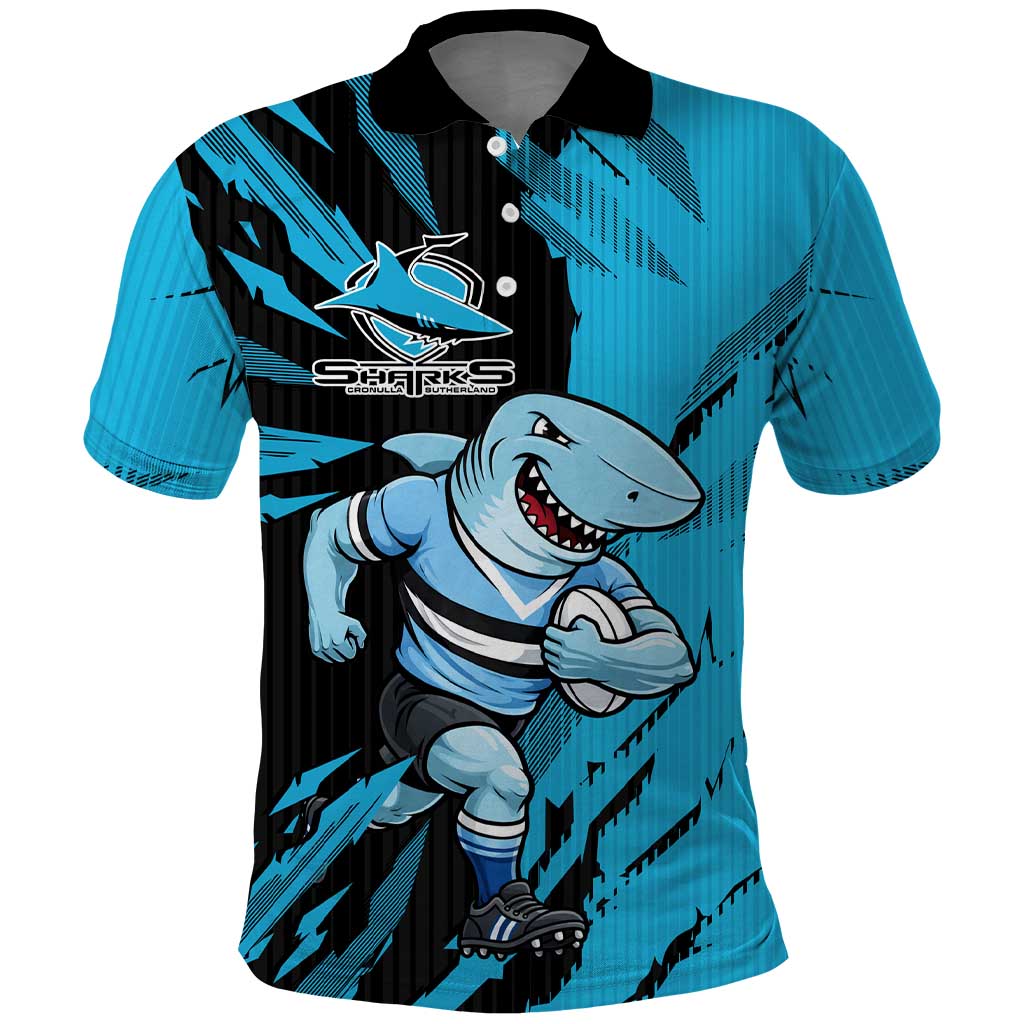 Personalized Cronulla Sharks Polo Shirt Dynamic Lightning Mascot Rugby Australia