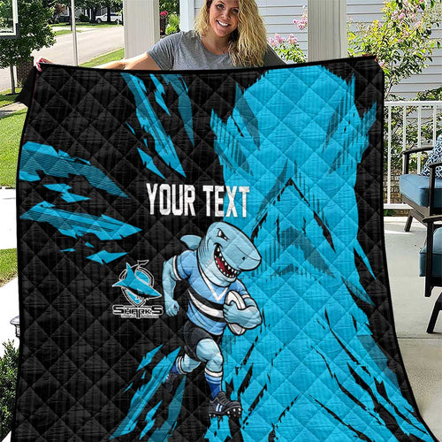 Personalized Cronulla Sharks Quilt Dynamic Lightning Mascot Rugby Australia