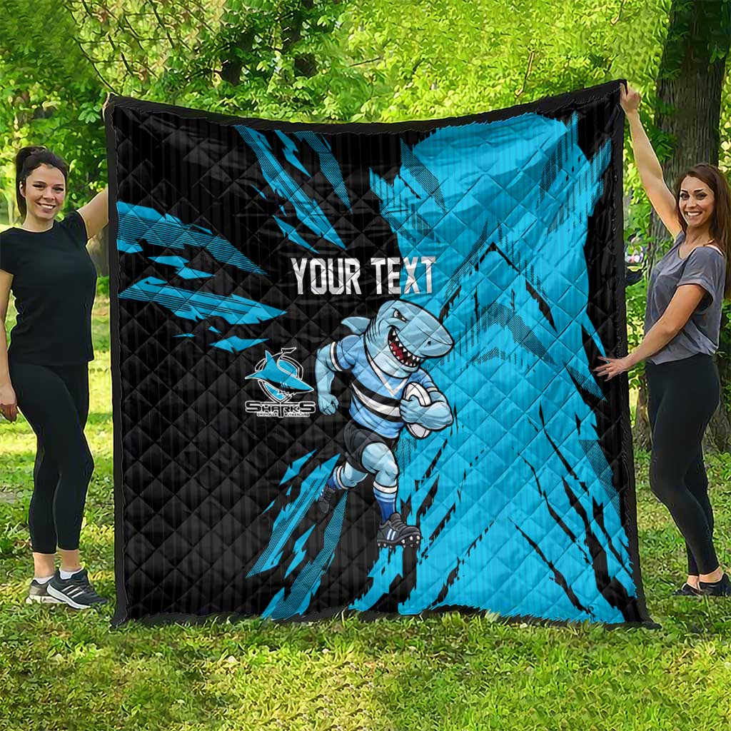 Personalized Cronulla Sharks Quilt Dynamic Lightning Mascot Rugby Australia