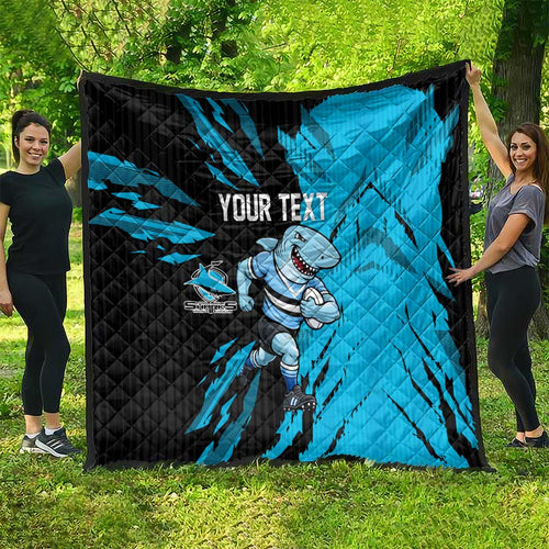 Personalized Cronulla Sharks Quilt Dynamic Lightning Mascot Rugby Australia