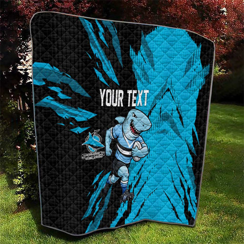 Personalized Cronulla Sharks Quilt Dynamic Lightning Mascot Rugby Australia