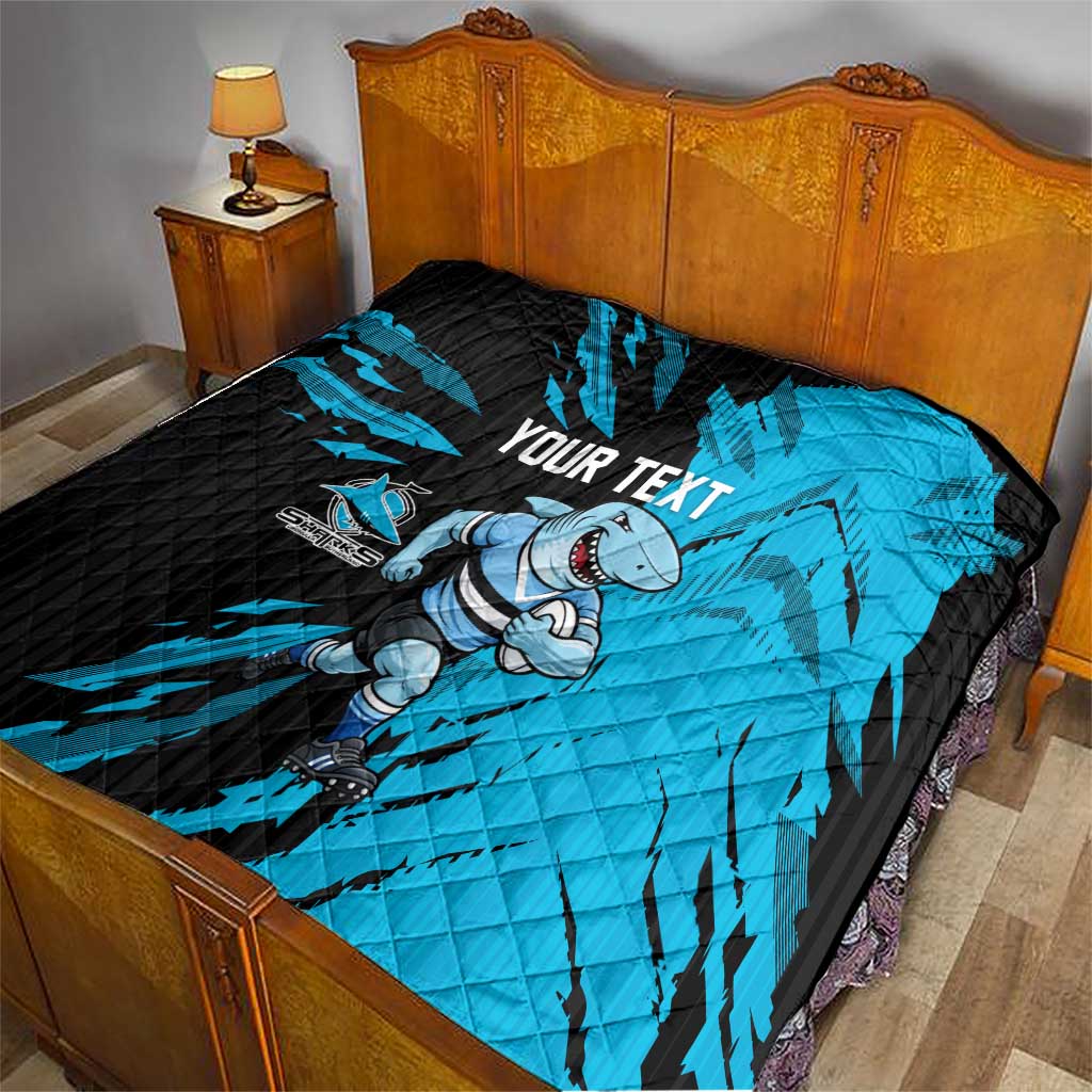 Personalized Cronulla Sharks Quilt Dynamic Lightning Mascot Rugby Australia