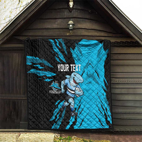 Personalized Cronulla Sharks Quilt Dynamic Lightning Mascot Rugby Australia
