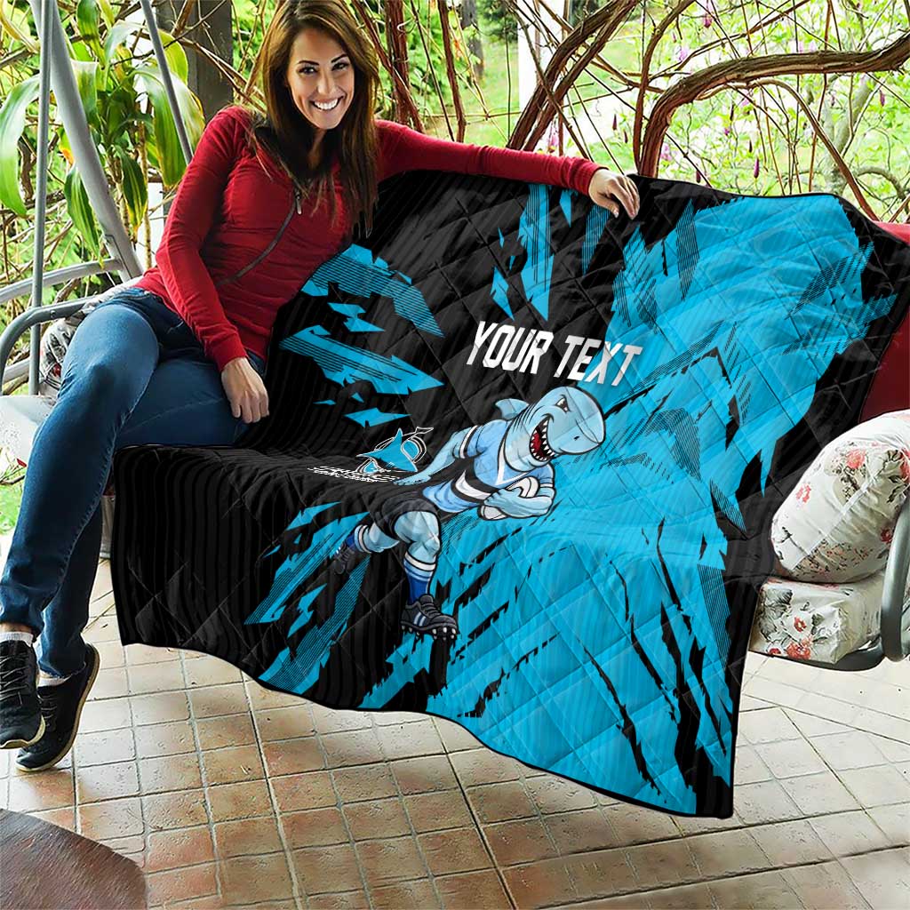 Personalized Cronulla Sharks Quilt Dynamic Lightning Mascot Rugby Australia