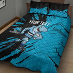 Personalized Cronulla Sharks Quilt Bed Set Dynamic Lightning Mascot Rugby Australia