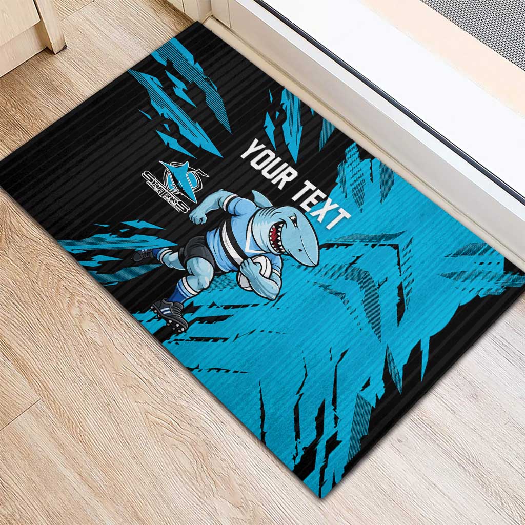 Personalized Cronulla Sharks Rubber Doormat Dynamic Lightning Mascot Rugby Australia