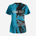 Personalized Cronulla Sharks Scrub Top Dynamic Lightning Mascot Rugby Australia