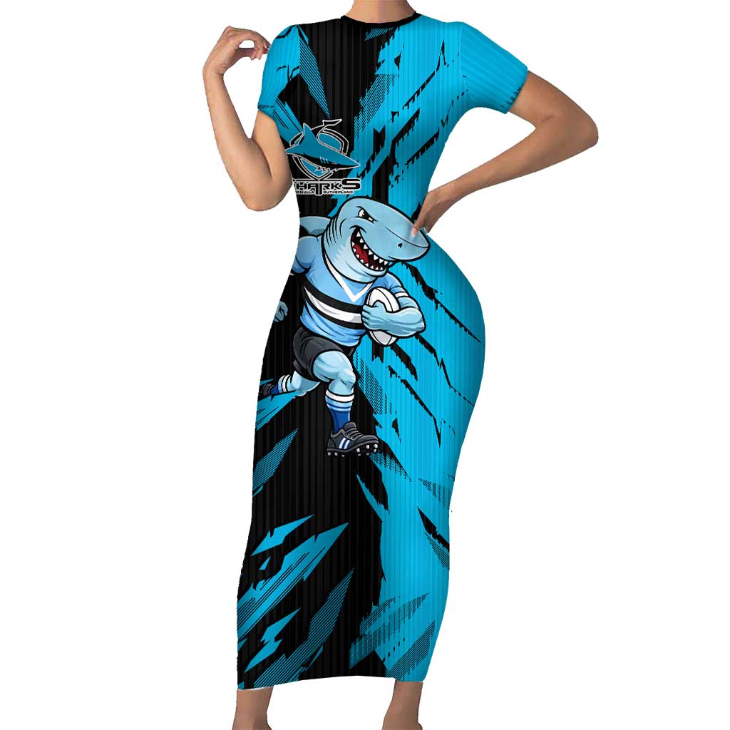 Personalized Cronulla Sharks Short Sleeve Bodycon Dress Dynamic Lightning Mascot Rugby Australia