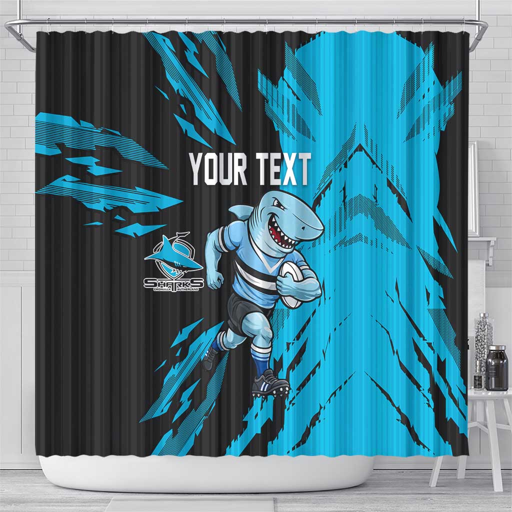 Personalized Cronulla Sharks Shower Curtain Dynamic Lightning Mascot Rugby Australia