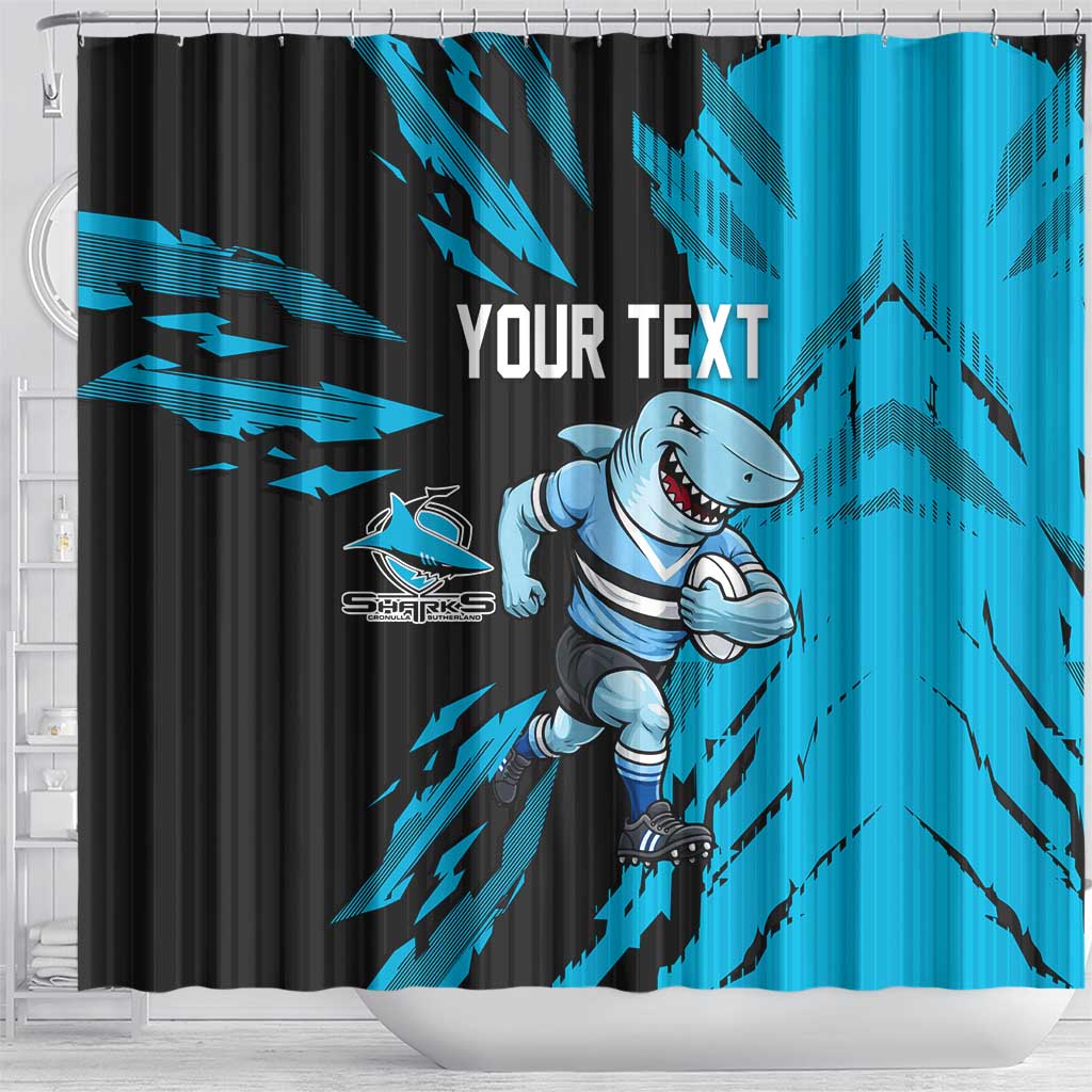 Personalized Cronulla Sharks Shower Curtain Dynamic Lightning Mascot Rugby Australia