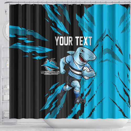 Personalized Cronulla Sharks Shower Curtain Dynamic Lightning Mascot Rugby Australia