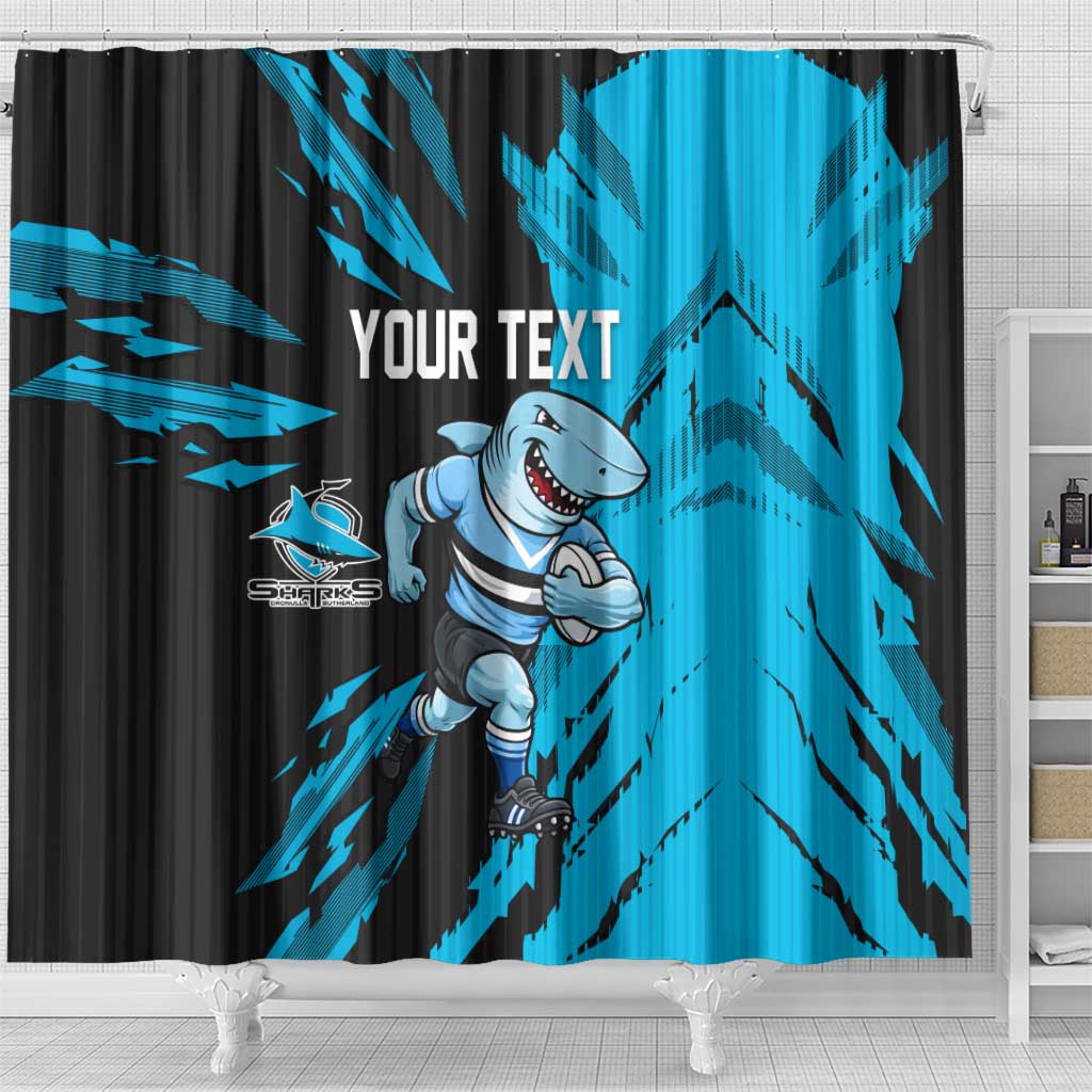 Personalized Cronulla Sharks Shower Curtain Dynamic Lightning Mascot Rugby Australia
