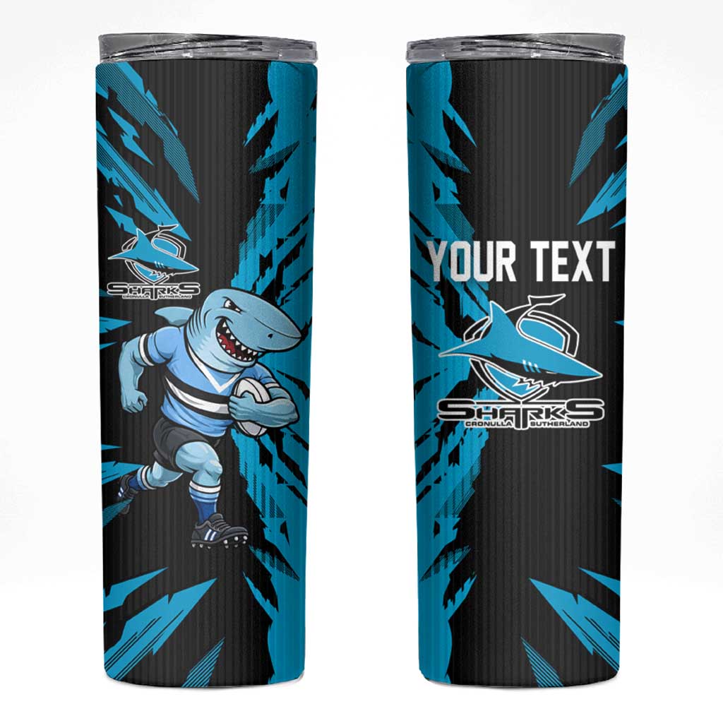 Personalized Cronulla Sharks Skinny Tumbler Dynamic Lightning Mascot Rugby Australia
