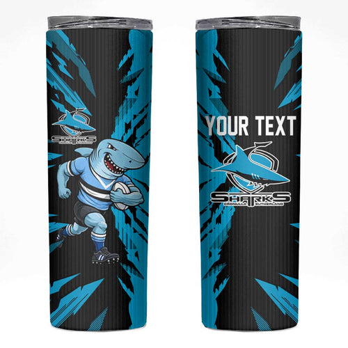 Personalized Cronulla Sharks Skinny Tumbler Dynamic Lightning Mascot Rugby Australia