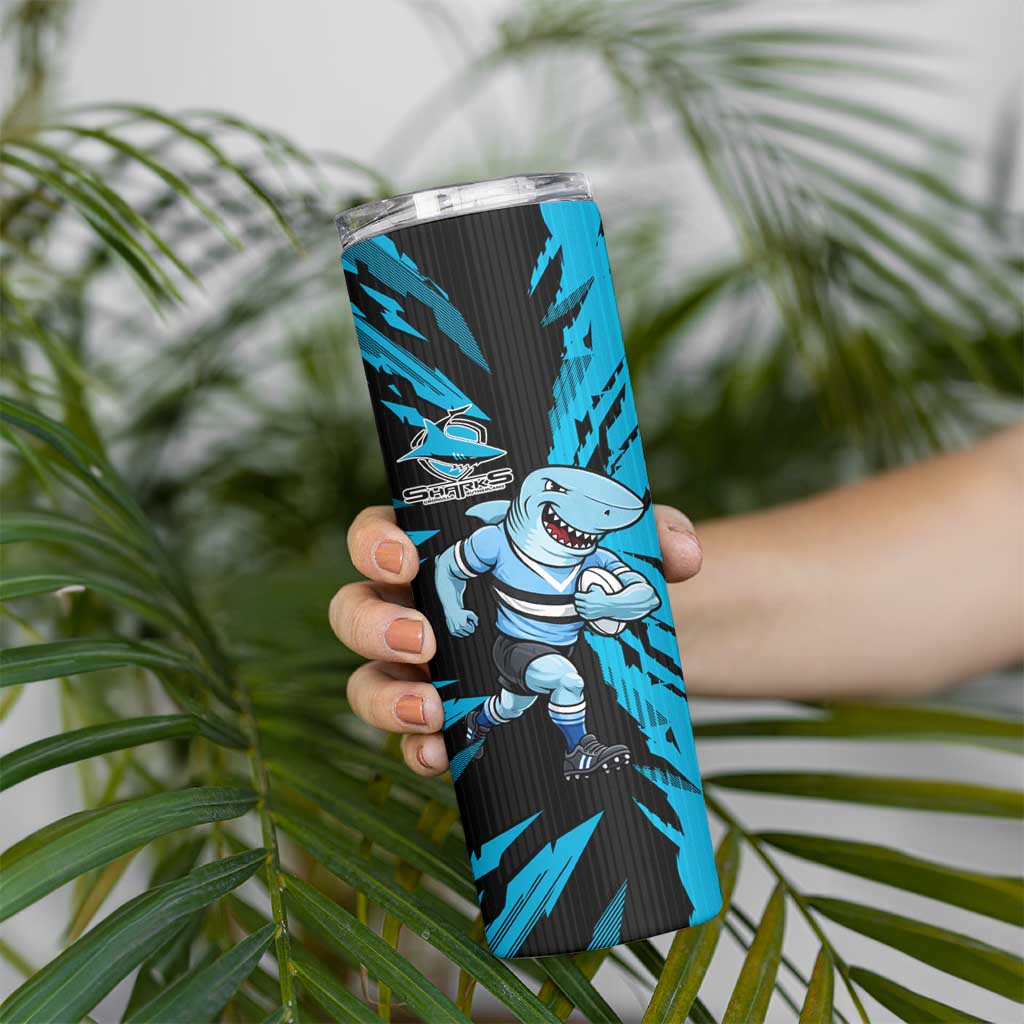 Personalized Cronulla Sharks Skinny Tumbler Dynamic Lightning Mascot Rugby Australia