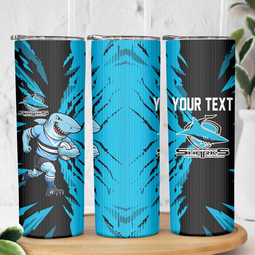 Personalized Cronulla Sharks Skinny Tumbler Dynamic Lightning Mascot Rugby Australia