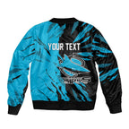 Personalized Cronulla Sharks Sleeve Zip Bomber Jacket Dynamic Lightning Mascot Rugby Australia