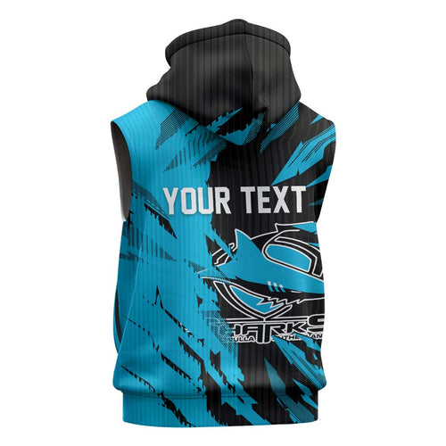 Personalized Cronulla Sharks Sleeveless Hoodie Dynamic Lightning Mascot Rugby Australia