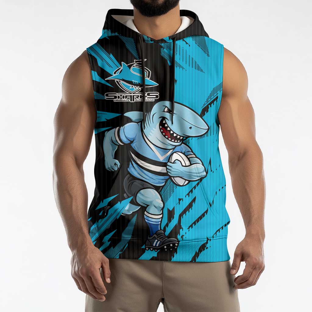 Personalized Cronulla Sharks Sleeveless Hoodie Dynamic Lightning Mascot Rugby Australia