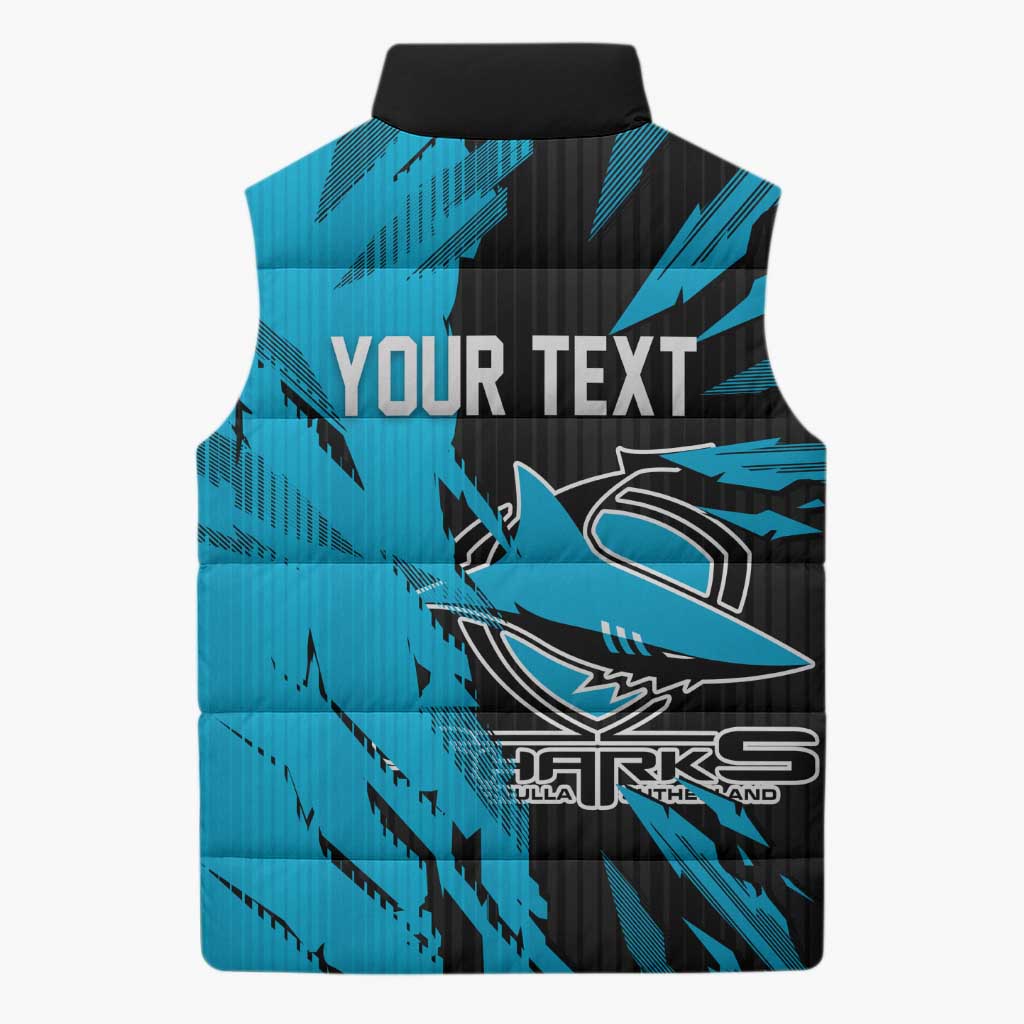 Personalized Cronulla Sharks Sleeveless Puffer Jacket Dynamic Lightning Mascot Rugby Australia