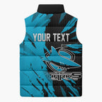 Personalized Cronulla Sharks Sleeveless Puffer Jacket Dynamic Lightning Mascot Rugby Australia