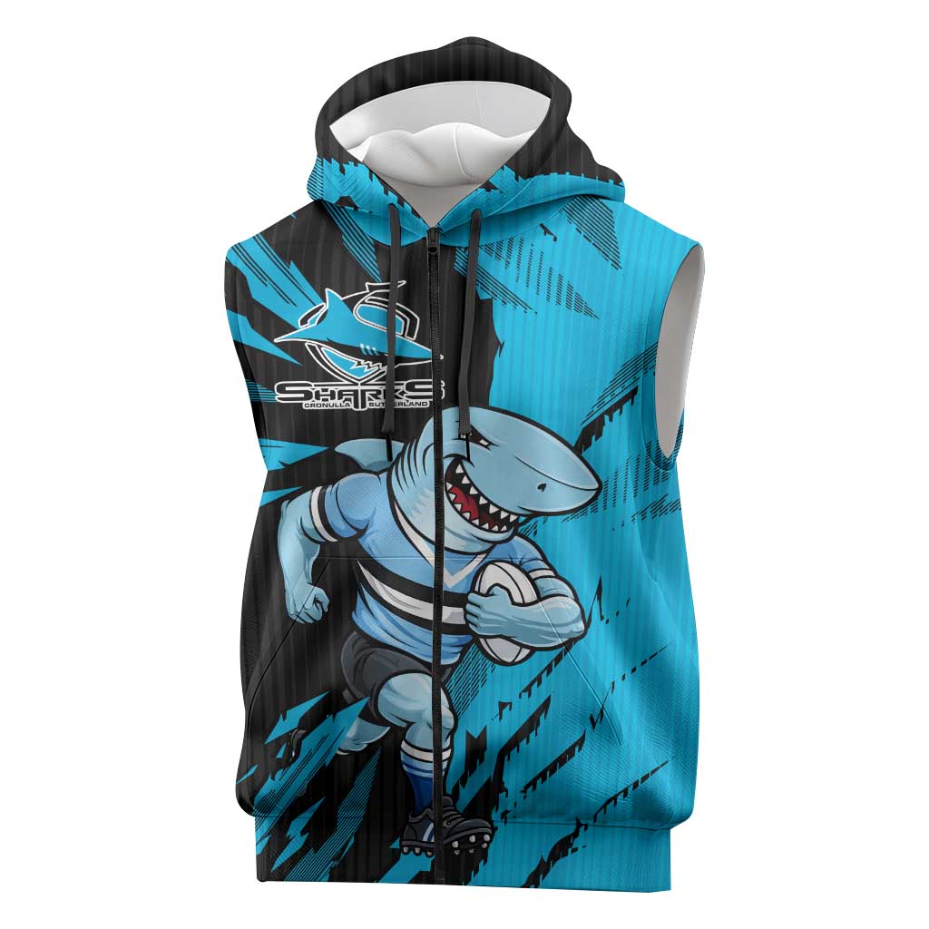Personalized Cronulla Sharks Sleeveless Zip Hoodie Dynamic Lightning Mascot Rugby Australia