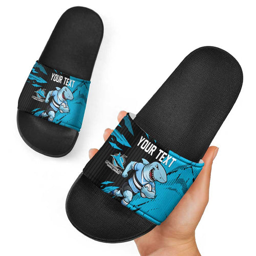Personalized Cronulla Sharks Slide Sandals Dynamic Lightning Mascot Rugby Australia