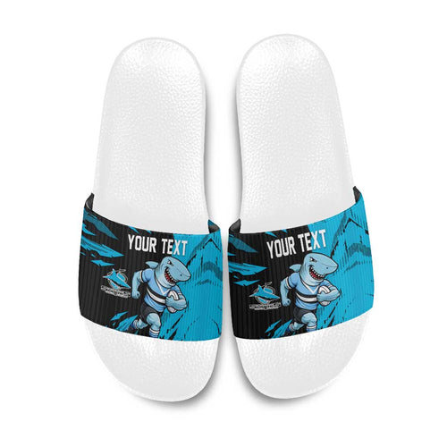 Personalized Cronulla Sharks Slide Sandals Dynamic Lightning Mascot Rugby Australia