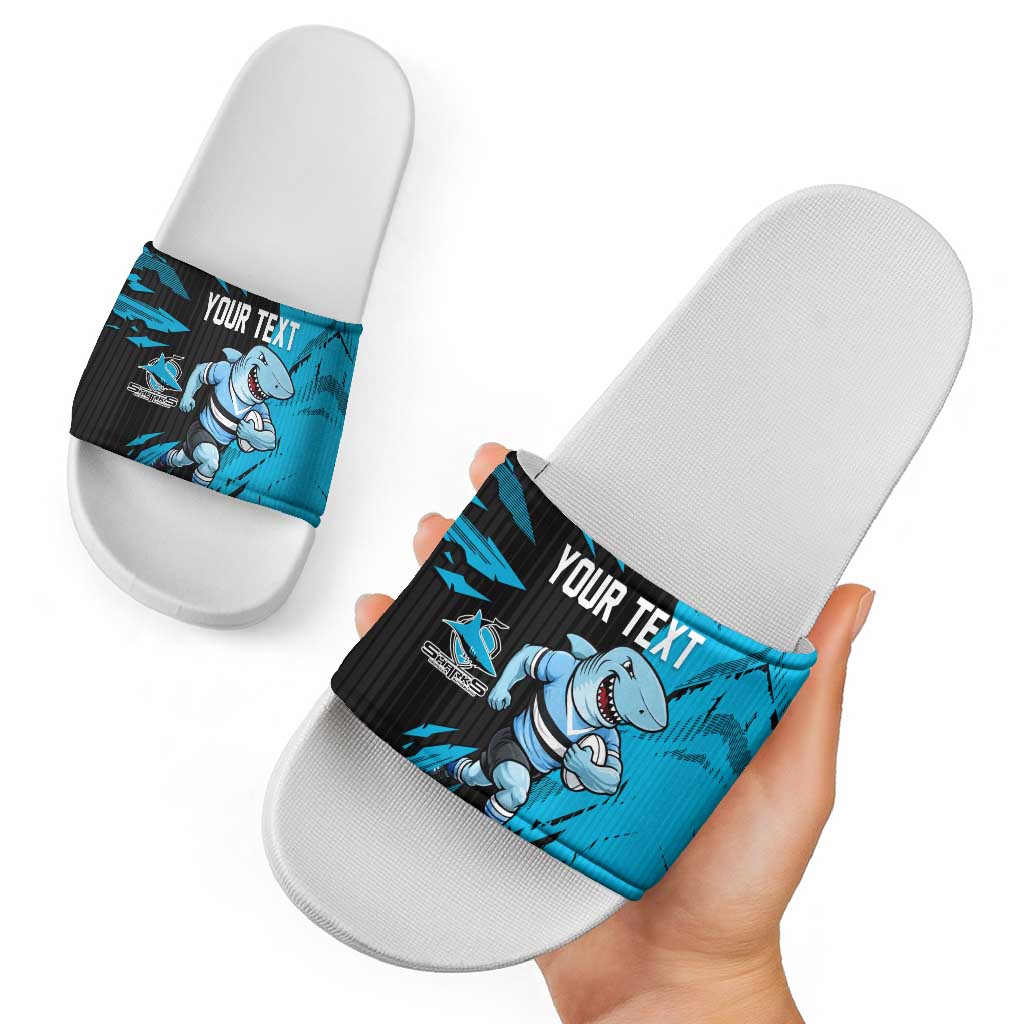 Personalized Cronulla Sharks Slide Sandals Dynamic Lightning Mascot Rugby Australia