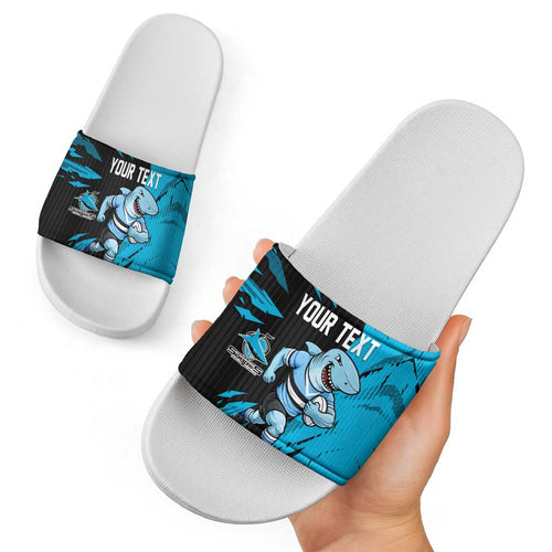 Personalized Cronulla Sharks Slide Sandals Dynamic Lightning Mascot Rugby Australia
