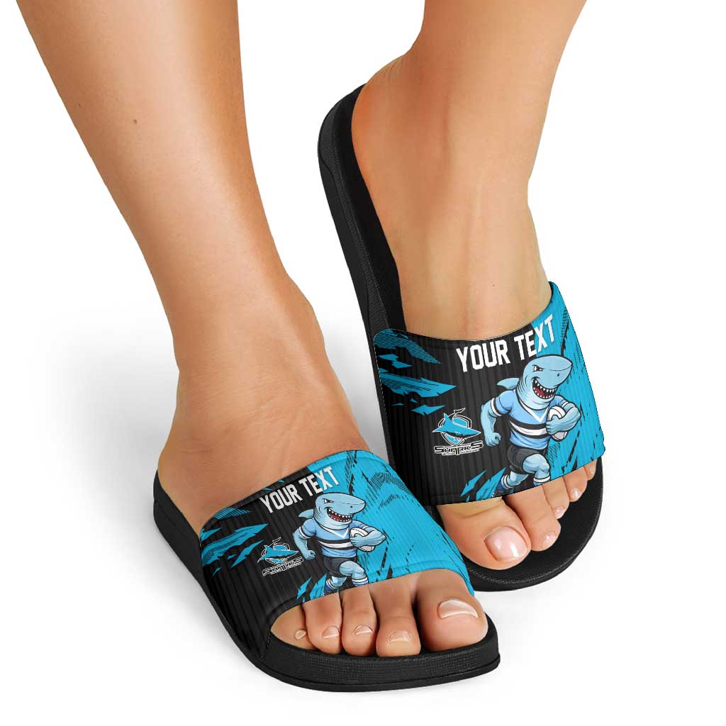 Personalized Cronulla Sharks Slide Sandals Dynamic Lightning Mascot Rugby Australia