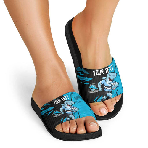 Personalized Cronulla Sharks Slide Sandals Dynamic Lightning Mascot Rugby Australia