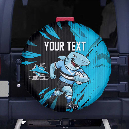 Personalized Cronulla Sharks Spare Tire Cover Dynamic Lightning Mascot Rugby Australia