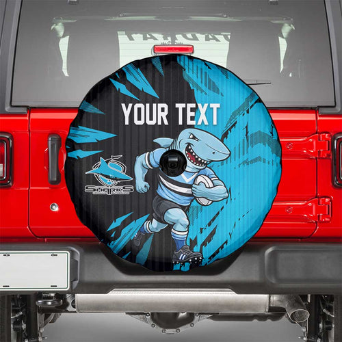 Personalized Cronulla Sharks Spare Tire Cover Dynamic Lightning Mascot Rugby Australia