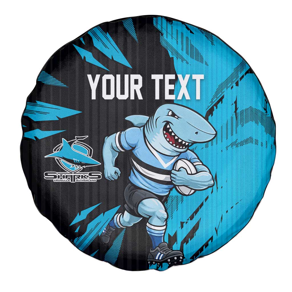 Personalized Cronulla Sharks Spare Tire Cover Dynamic Lightning Mascot Rugby Australia