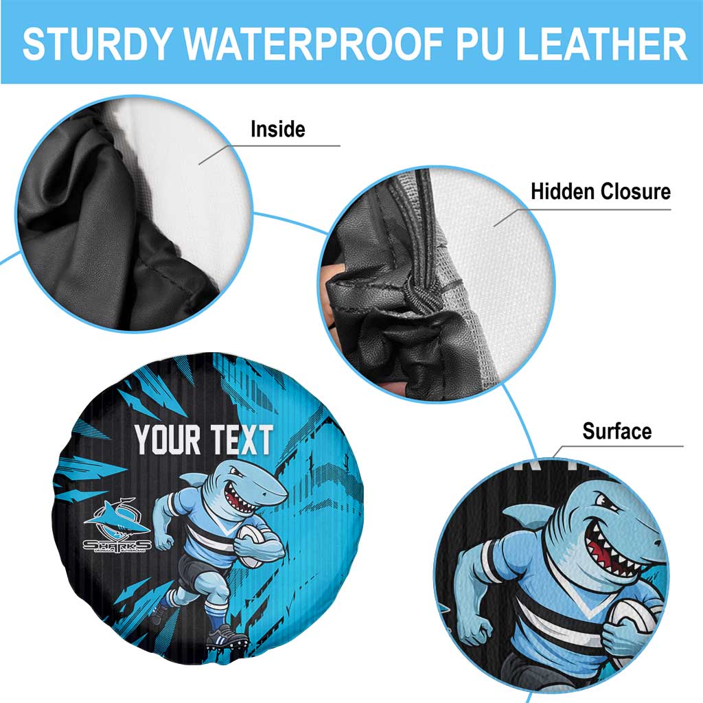 Personalized Cronulla Sharks Spare Tire Cover Dynamic Lightning Mascot Rugby Australia