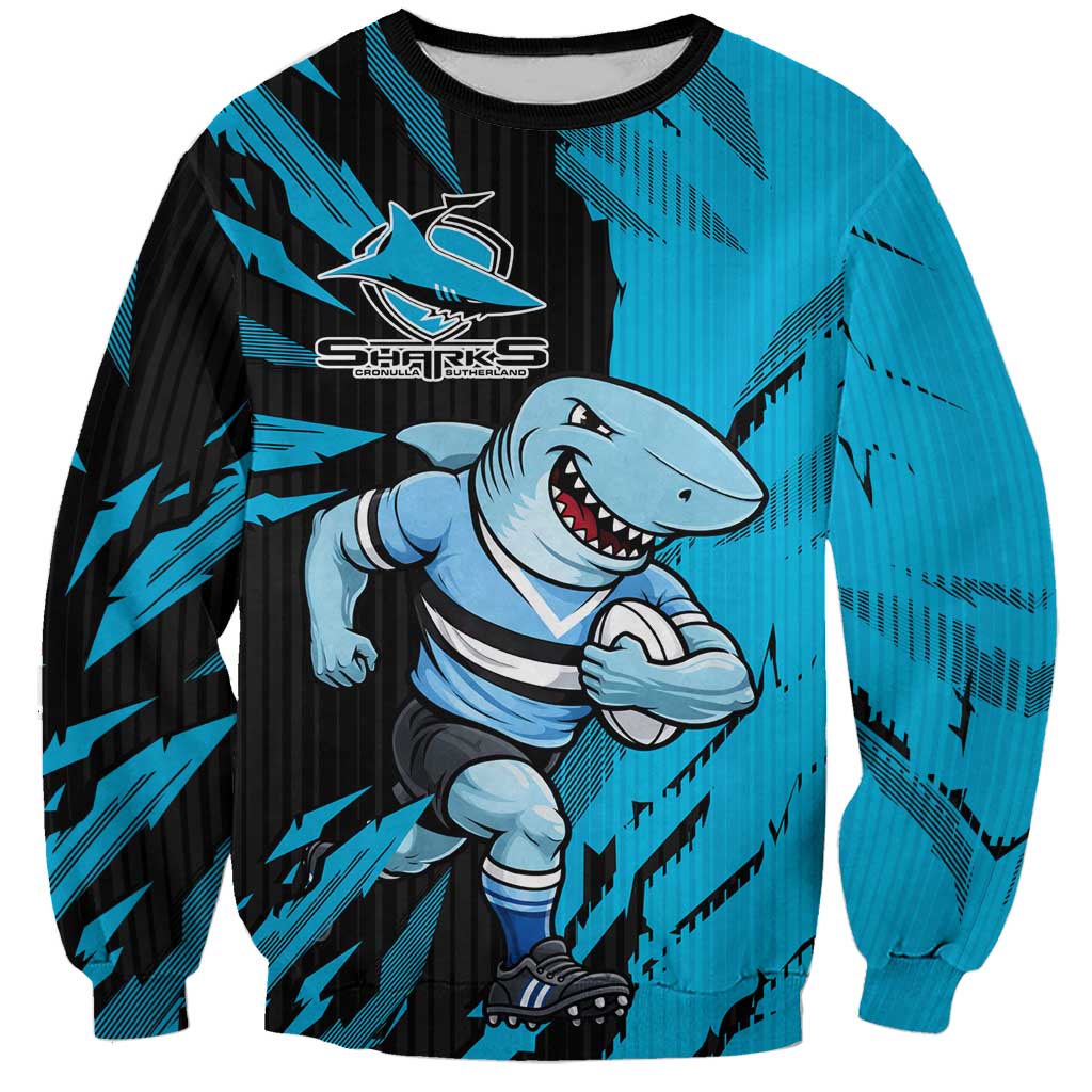 Personalized Cronulla Sharks Sweatshirt Dynamic Lightning Mascot Rugby Australia