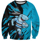 Personalized Cronulla Sharks Sweatshirt Dynamic Lightning Mascot Rugby Australia